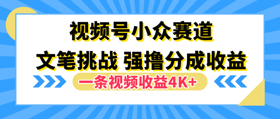 视频号小众赛道，文笔挑战，一条视频收益4K+-明哥网创资源