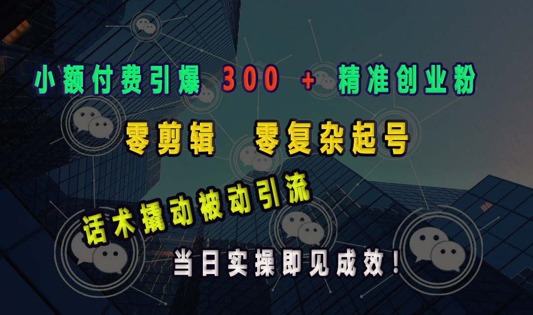 小额付费引爆 300 + 精准创业粉，零剪辑、零复杂起号，话术撬动被动引流，当日实操即见成效！-明哥网创资源