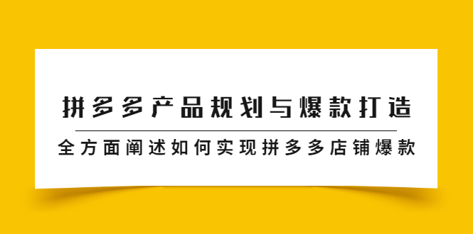 拼多多产品规划与爆款打造，全方面阐述如何实现拼多多店铺爆款-明哥网创资源