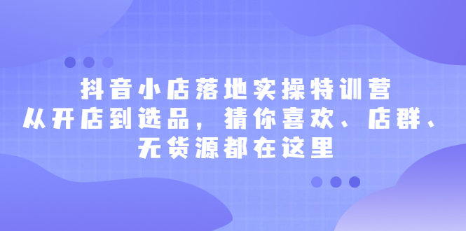 抖音小店落地实操特训营，从开店到选品，猜你喜欢、店群、无货源都在这里-明哥网创资源